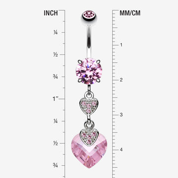 Detail View 1 of Shimmering Hearts Belly Ring-Pink